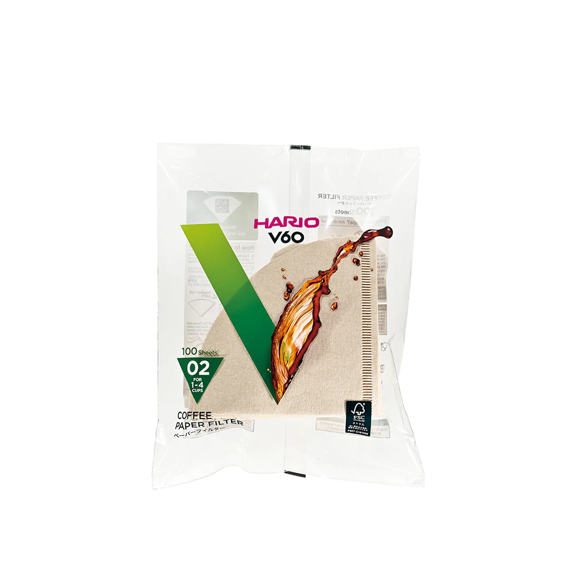 Hario V60 Filter Papers (100-Pack Bagged) - Unbleached (Misarashi)