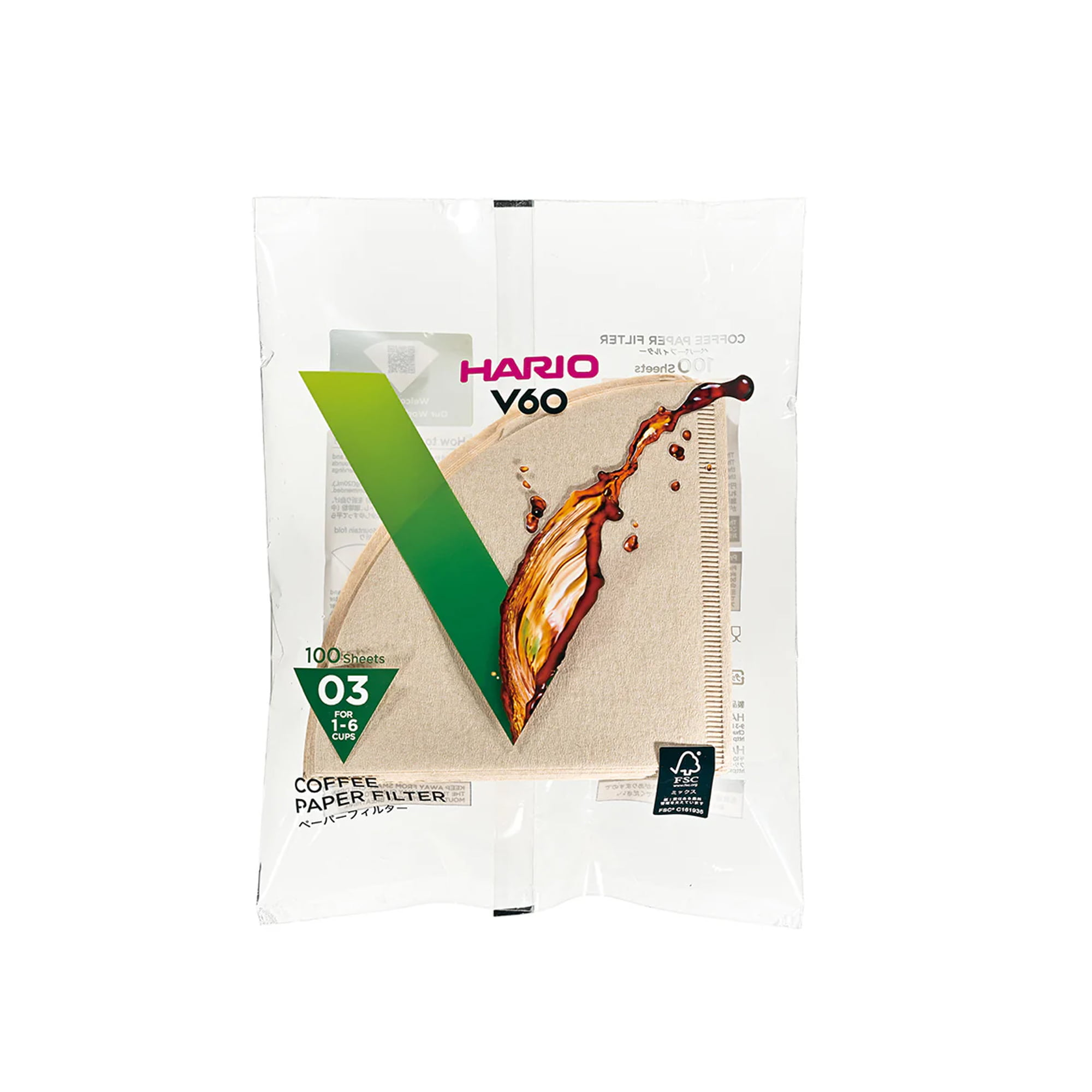 Hario V60 Filter Papers (100-Pack Bagged) - Unbleached (Misarashi)