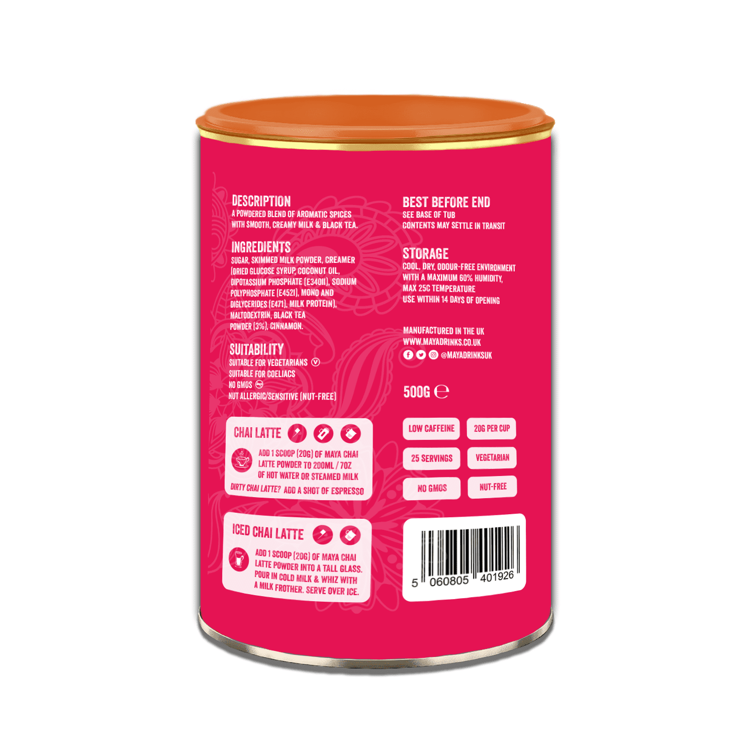 Maya Spiced Chai Latte Powder 500g – Just Add Water or Milk (25 servings)