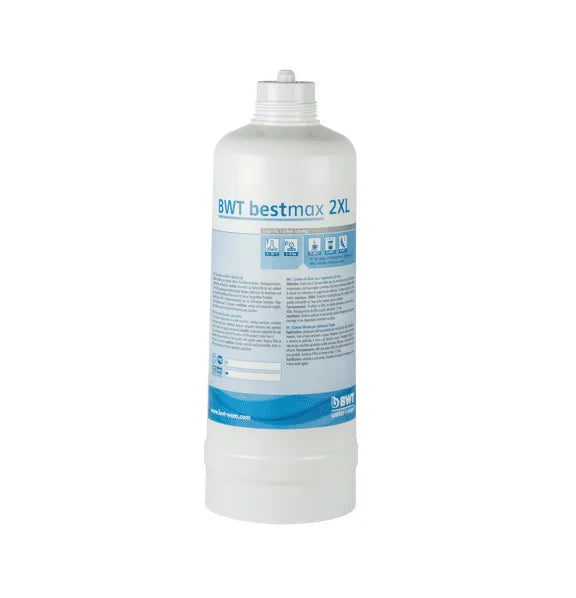 BWT bestmax water filter cartridge, white bottle with blue label and cap