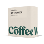 La Chumeca coffee bag, cream with large green "Coffee" lettering