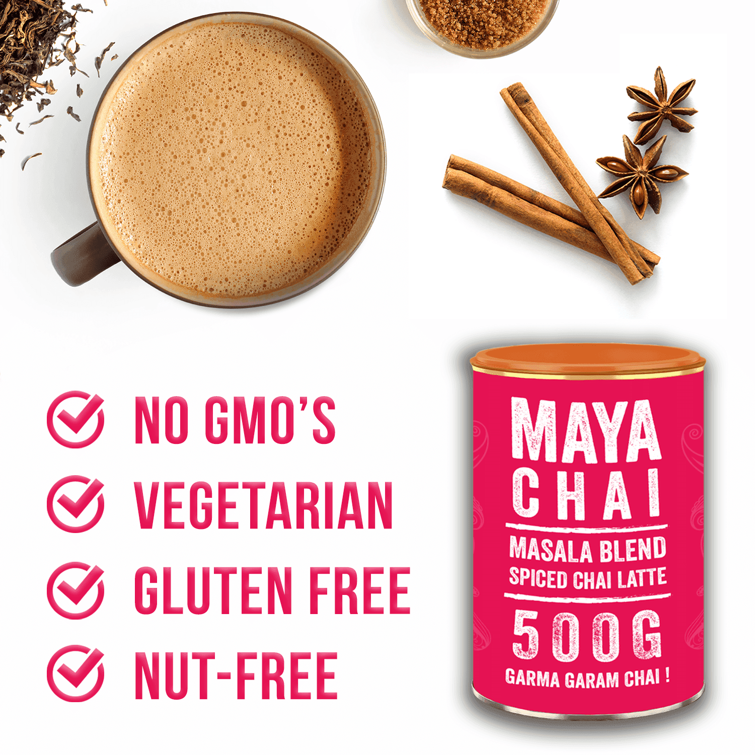 Maya Spiced Chai Latte Powder 500g – Just Add Water or Milk (25 servings)
