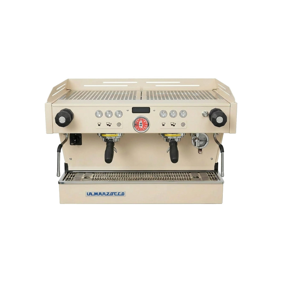 La Marzocco Linea PB S AV (2 group) Ex-Display/Demo - Creme Colour, Blue Logo, Red Dial