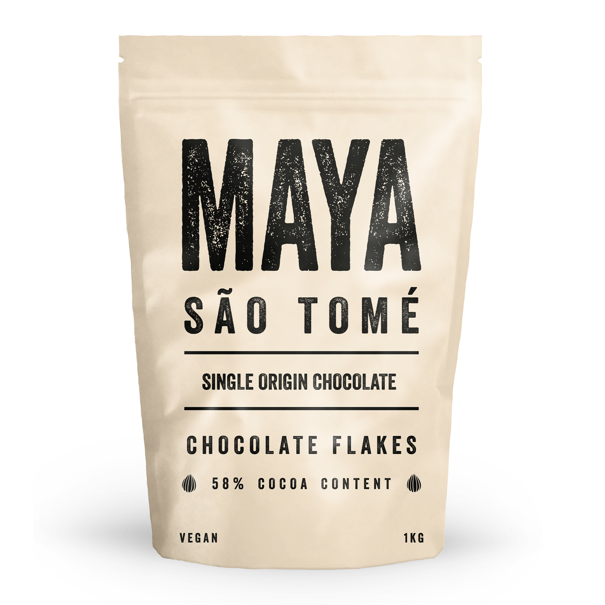 Maya Sao Tome 58% Cocoa Flakes – 1kg Resealable Bag – Luxury Single Origin Hot Chocolate