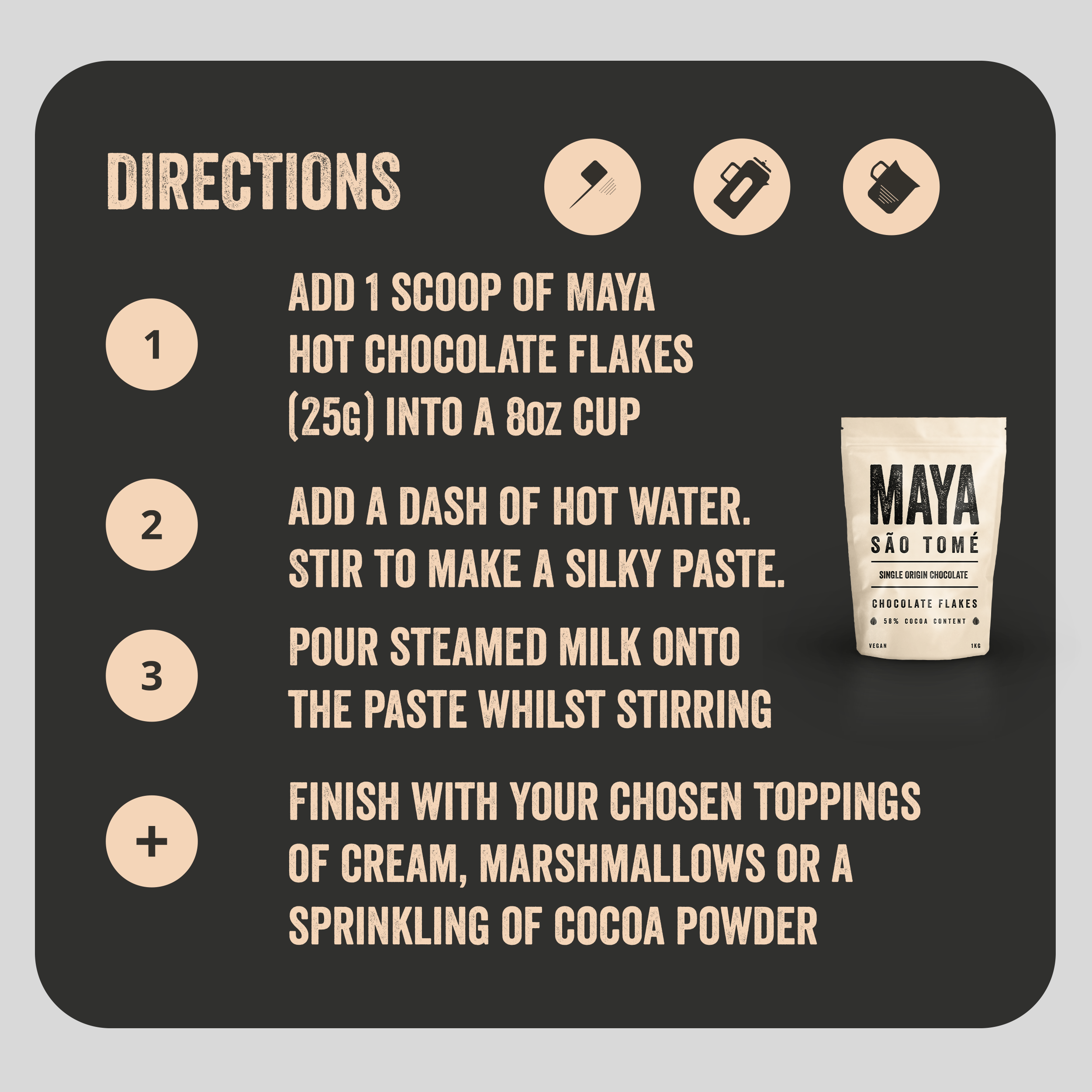 Maya Sao Tome 58% Cocoa Flakes – 1kg Resealable Bag – Luxury Single Origin Hot Chocolate