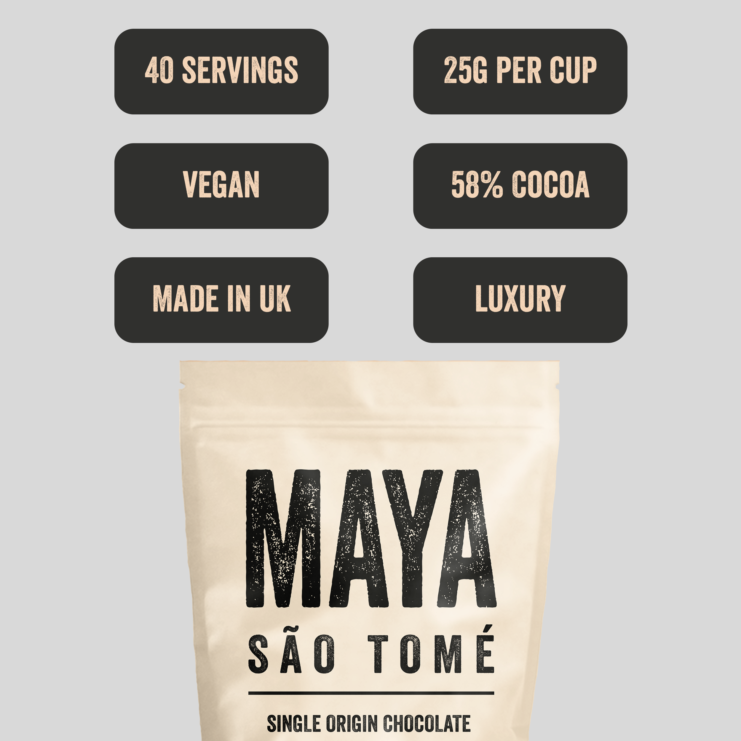Maya Sao Tome 58% Cocoa Flakes – 1kg Resealable Bag – Luxury Single Origin Hot Chocolate